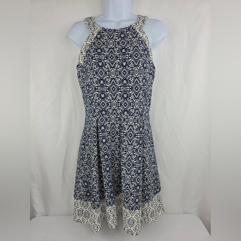 Rewind M Blue / White Halter Fit-and-Flare Dress 2457-U
